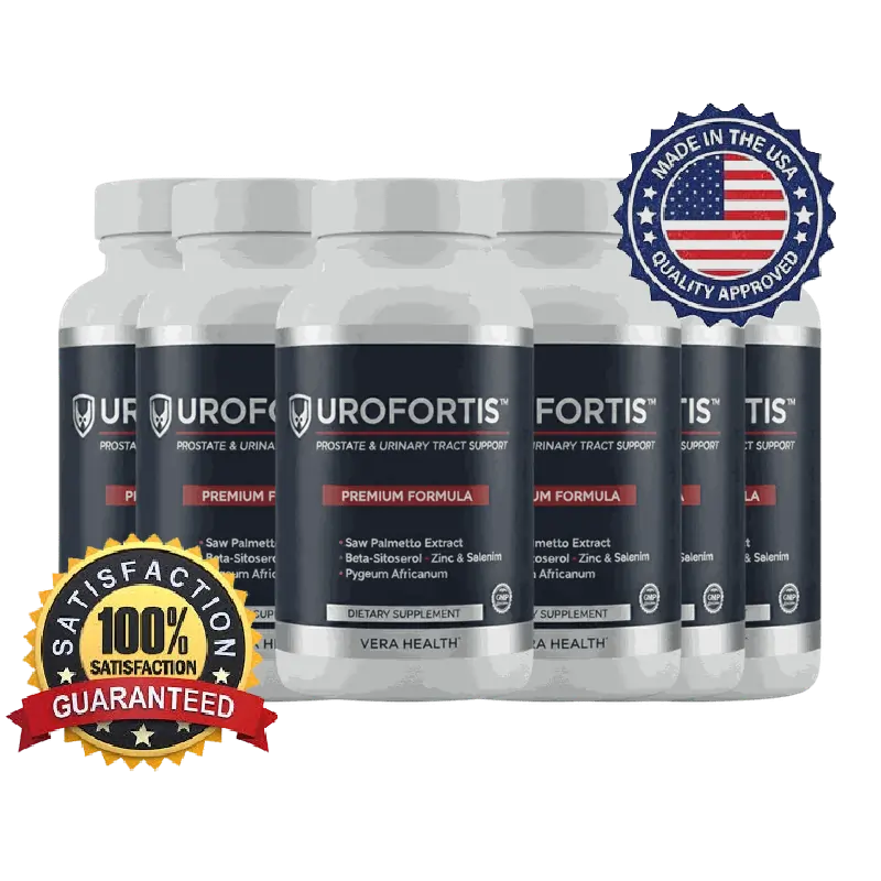 Urofortis natural prostate supplement bottles to support urinary flow and reduce nighttime urination